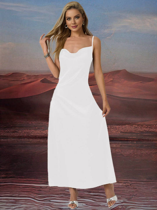 Zakaka Satin Maxi Dress Cowl Neck Backless Spaghetti Straps Sleeveless Elegant Fashion Dress