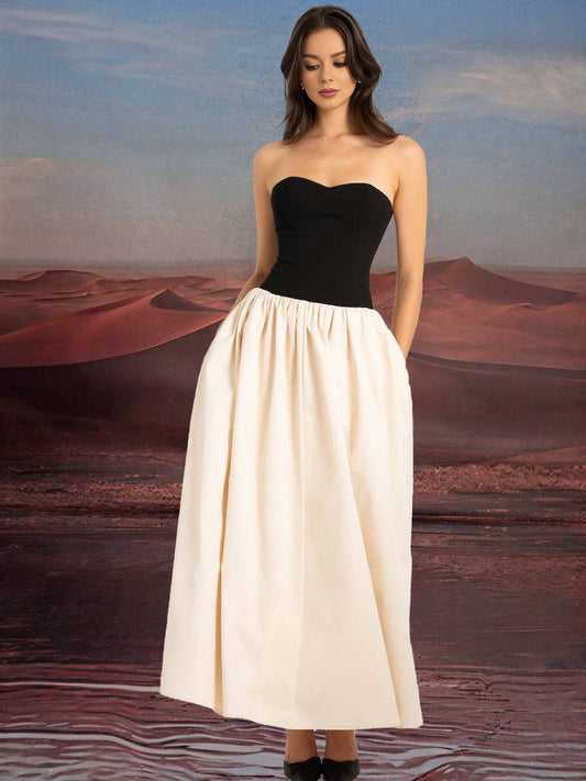 Zakaka Hit Color Draped Maxi Dress Bandeau Sleeveless Elegant Fashion Chic Birthday Ceremony Prom Longe Dress