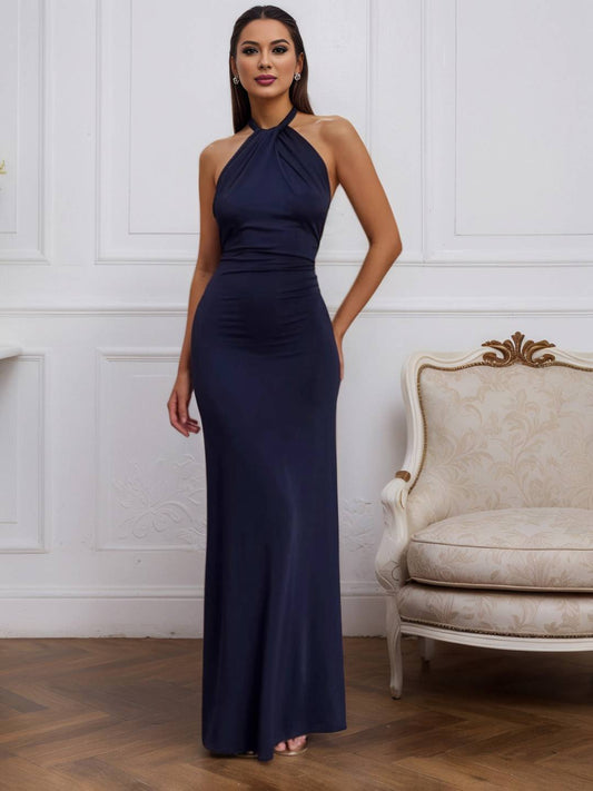 Zakaka Women's Elegant Halter Neck Maxi Dress Sleeveless Backless Formal Gown for Wedding Guest Bridesmaid