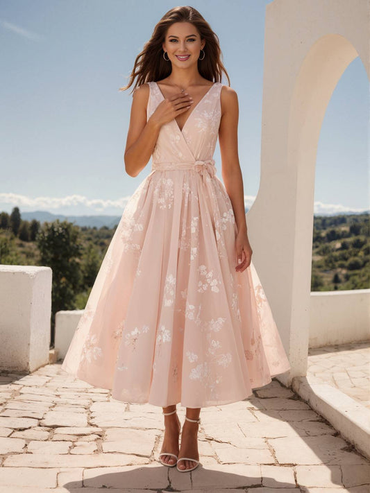 Zakaka Women's Vintage A-Line V-Neck Sleeveless Midi Dress with Pockets for Cocktail