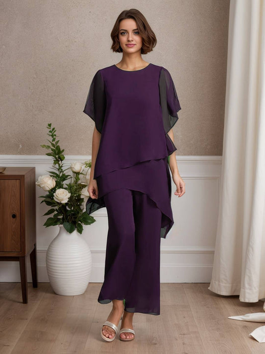 Zakaka Pantsuits Separates Scoop Ankle-Length Chiffon Mother of the Bride