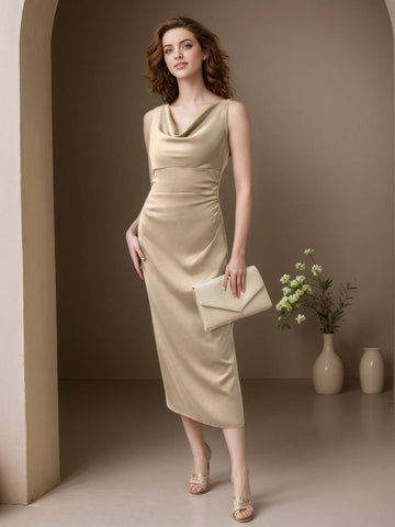 Zakaka Bodycon Satin Maxi Dress Women Cowl Neck Side Draped Sleeveless Daily Casual Evening Party Cocktail