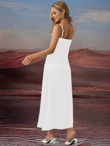 Zakaka Satin Maxi Dress Cowl Neck Backless Spaghetti Straps Sleeveless Elegant Fashion Dress