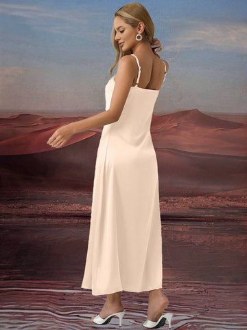 Zakaka Satin Maxi Dress Cowl Neck Backless Spaghetti Straps Sleeveless Elegant Fashion Dress