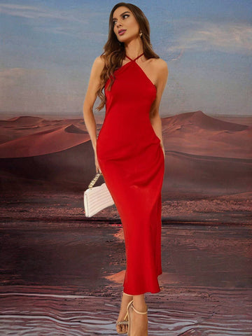 Zakaka Satin Bodycon Maxi Dress Cross Spaghetti Straps Sleeveless Elegant Chic Cocktail Clubwear