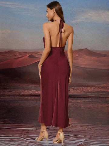 Zakaka Satin Bodycon Maxi Dress Cross Spaghetti Straps Sleeveless Elegant Chic Cocktail Clubwear