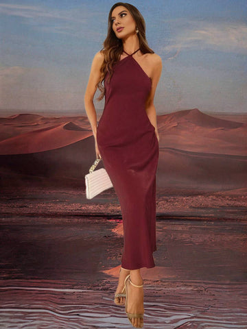 Zakaka Satin Bodycon Maxi Dress Cross Spaghetti Straps Sleeveless Elegant Chic Cocktail Clubwear