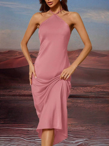 Zakaka Satin Bodycon Maxi Dress Cross Spaghetti Straps Sleeveless Elegant Chic Cocktail Clubwear