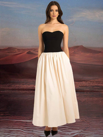 Zakaka Hit Color Draped Maxi Dress Bandeau Sleeveless Elegant Fashion Chic Birthday Ceremony Prom Longe Dress