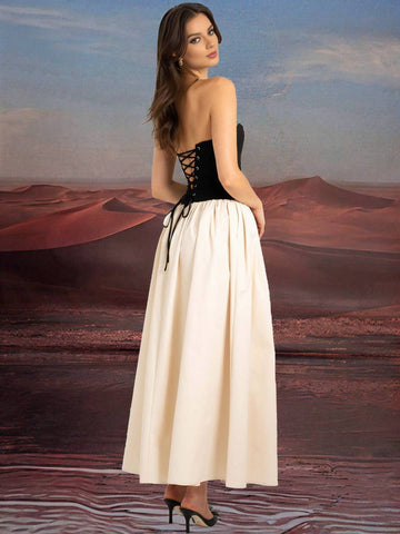 Zakaka Hit Color Draped Maxi Dress Bandeau Sleeveless Elegant Fashion Chic Birthday Ceremony Prom Longe Dress