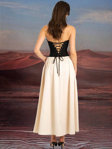 Zakaka Hit Color Draped Maxi Dress Bandeau Sleeveless Elegant Fashion Chic Birthday Ceremony Prom Longe Dress