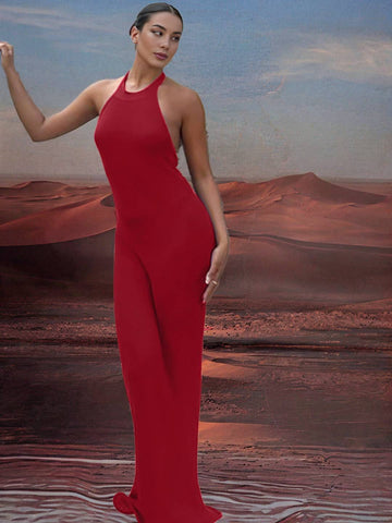 Zakaka Mermaid Maxi Dress Solid Color Bodycon Halter Neck Backless Sleeveless Trendy Chic Elegant Boutique Dress
