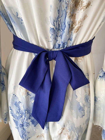 Zakaka Women's Floral Print Maxi Dress Long Bishop Sleeve V Neck Belted Gown for Wedding Guest Races Party