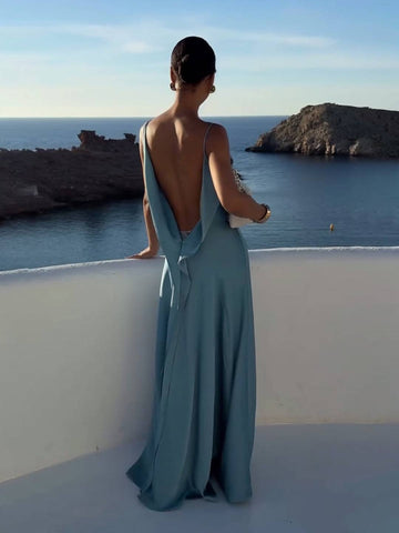 Zakaka Women's Sexy Backless Maxi Dress Spaghetti Strap Satin Slip Gown for Formal Wedding Guest Bridesmaid