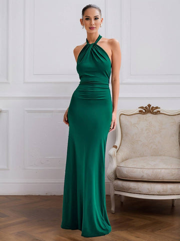 Zakaka Women's Elegant Halter Neck Maxi Dress Sleeveless Backless Formal Gown for Wedding Guest Bridesmaid