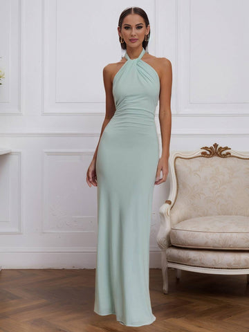 Zakaka Women's Elegant Halter Neck Maxi Dress Sleeveless Backless Formal Gown for Wedding Guest Bridesmaid