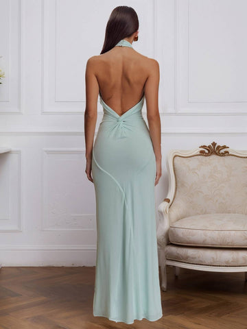 Zakaka Women's Elegant Halter Neck Maxi Dress Sleeveless Backless Formal Gown for Wedding Guest Bridesmaid