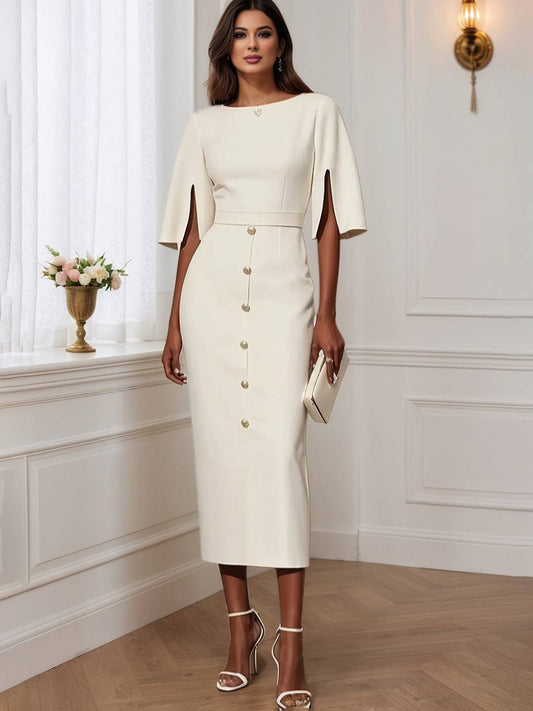 Zakaka Women's Bodycon Button Front for Wedding Guest Elegant Midi Pencil Dress