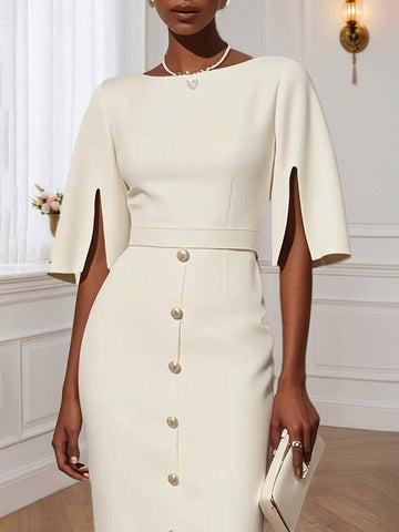 Zakaka Women's Elegant Sheath Dress Bodycon Button Front Midi Pencil Dress for Work Wedding Guest Chic Outfit