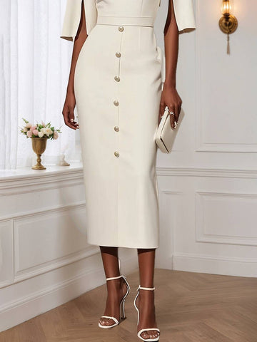 Zakaka Women's Elegant Sheath Dress Bodycon Button Front Midi Pencil Dress for Work Wedding Guest Chic Outfit