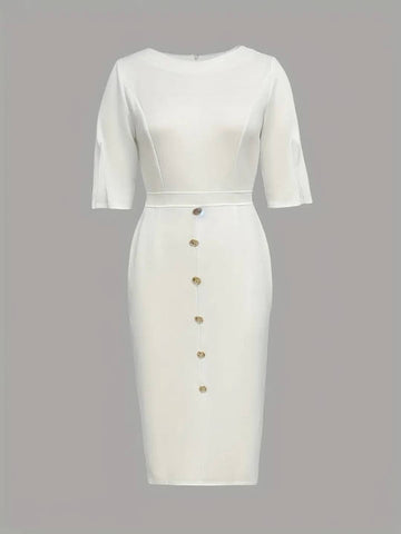 Zakaka Women's Elegant Sheath Dress Bodycon Button Front Midi Pencil Dress for Work Wedding Guest Chic Outfit