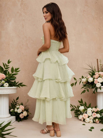 Zakaka Women's Strapless Tiered Maxi Dress A-Line Ruffle Layered Gown for Wedding Guest Bridesmaid Cocktail