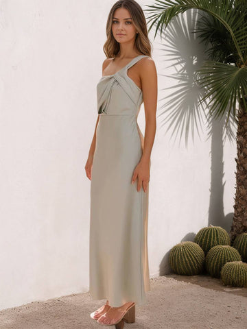 Zakaka Bridesmaid Dress Women One Shoulder Satin Dress Elegant Asymmetrical Knot Formal Gown Wedding Guest Cocktail