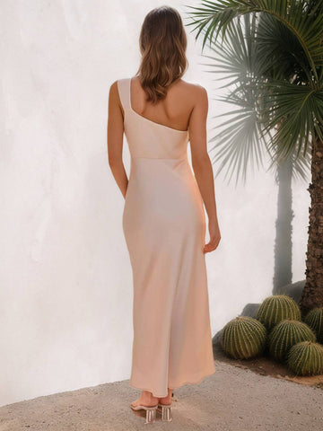 Zakaka Bridesmaid Dress Women One Shoulder Satin Dress Elegant Asymmetrical Knot Formal Gown Wedding Guest Cocktail