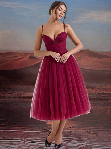 Zakaka Puffy Tutu Tulle Birthday Midi Dress Spaghetti Straps Backless Elegant Sweet Evening Party Ball Gown Prom