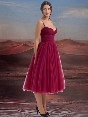 Zakaka Puffy Tutu Tulle Birthday Midi Dress Spaghetti Straps Backless Elegant Sweet Evening Party Ball Gown Prom