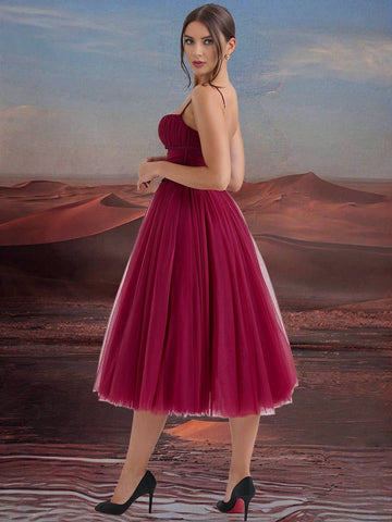 Zakaka Puffy Tutu Tulle Birthday Midi Dress Spaghetti Straps Backless Elegant Sweet Evening Party Ball Gown Prom