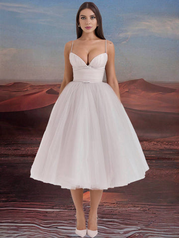 Zakaka Puffy Tutu Tulle Birthday Midi Dress Spaghetti Straps Backless Elegant Sweet Evening Party Ball Gown Prom