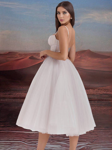 Zakaka Puffy Tutu Tulle Birthday Midi Dress Spaghetti Straps Backless Elegant Sweet Evening Party Ball Gown Prom