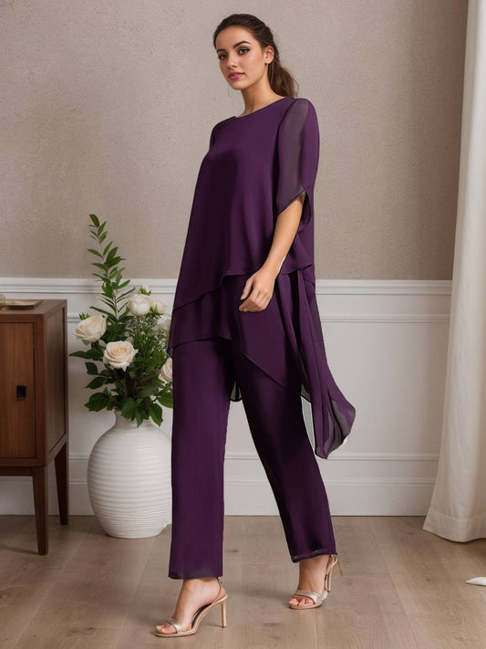 Zakaka Pantsuits Separates Scoop Ankle-Length Chiffon Mother of the Bride