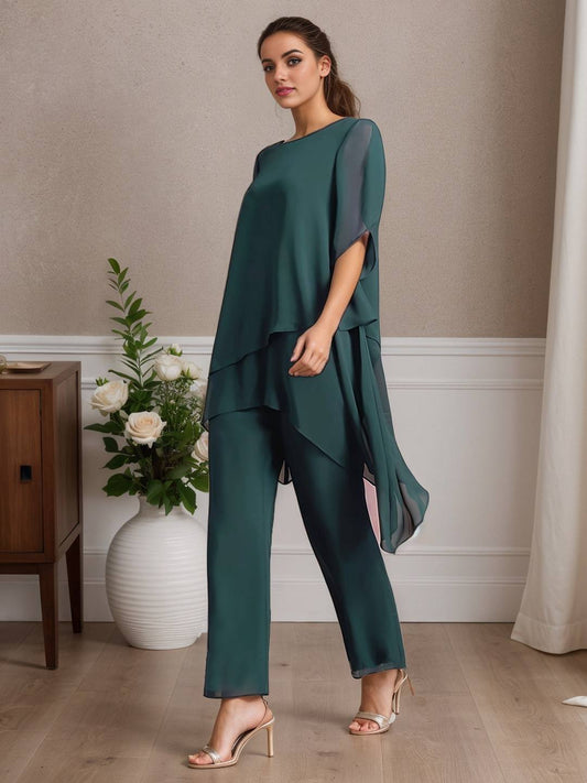 Zakaka Pantsuits Separates Scoop Ankle-Length Chiffon Chic Mother of the Bride